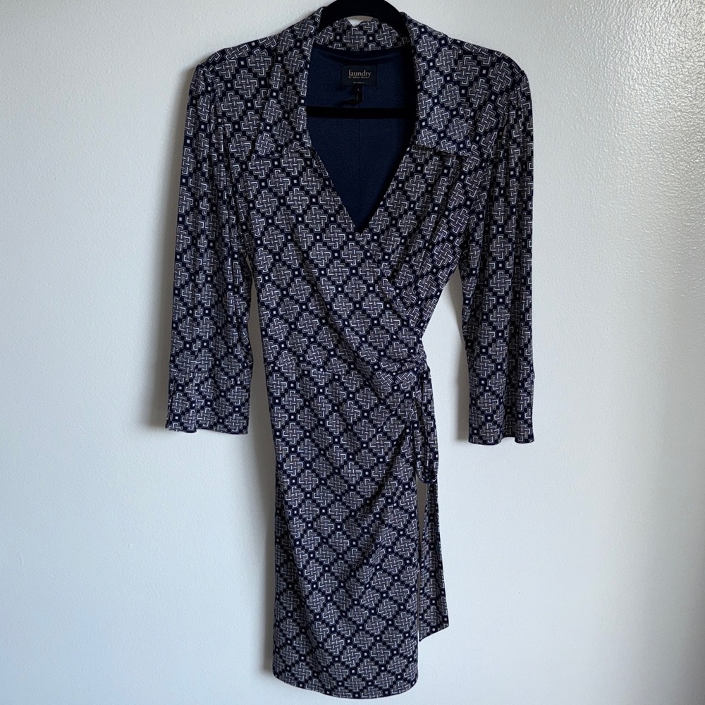 Laundry By Shelli Segal Navy Blue Professional V-Neck Knee Length Dress Large